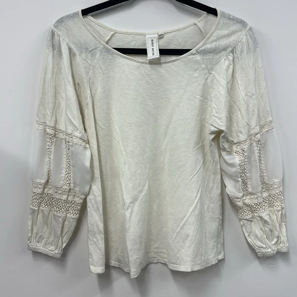 Anthropologie Guest Editor crochet boho peasant long sleeve knit top xs